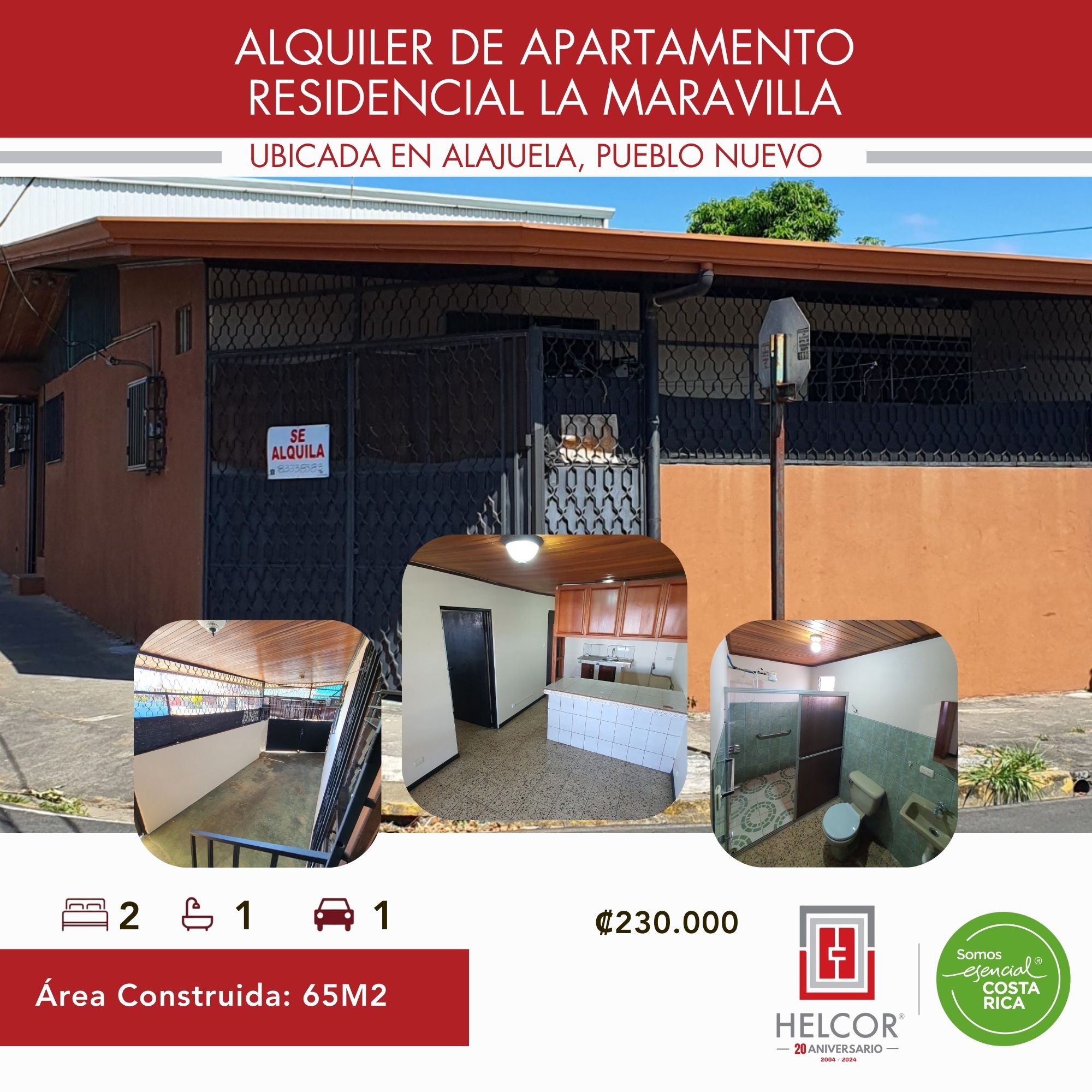 ALQUILER DE APARTAMENTO, ALAJUELA, PUEBLO NUEVO, RESIDENCIAL LA MARAVILLA