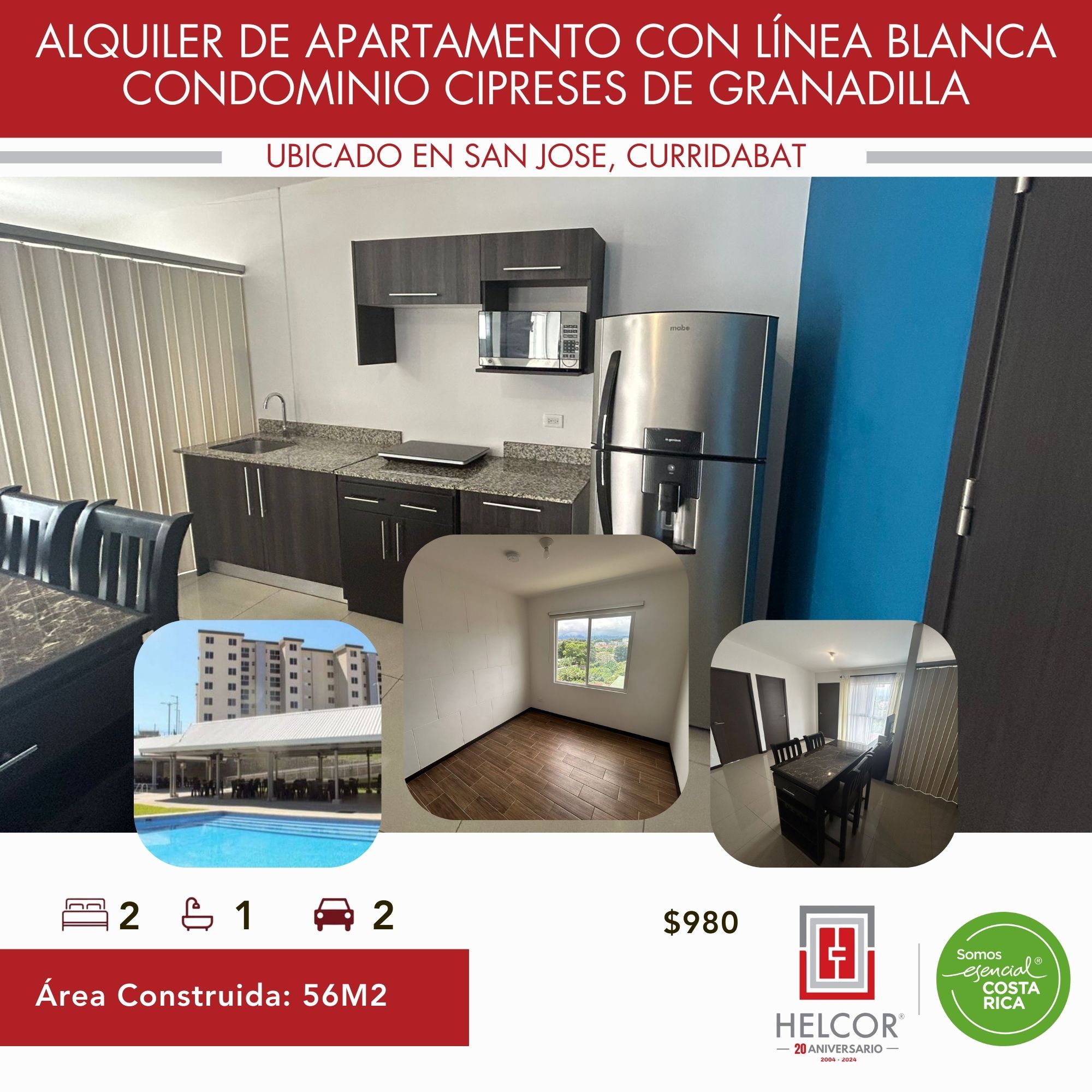 ALQUILER DE APARTAMENTO CON LÍNEA BLANCA, CURRIDABAT, CONDOMINIO CIPRESES DE GRANADILLA