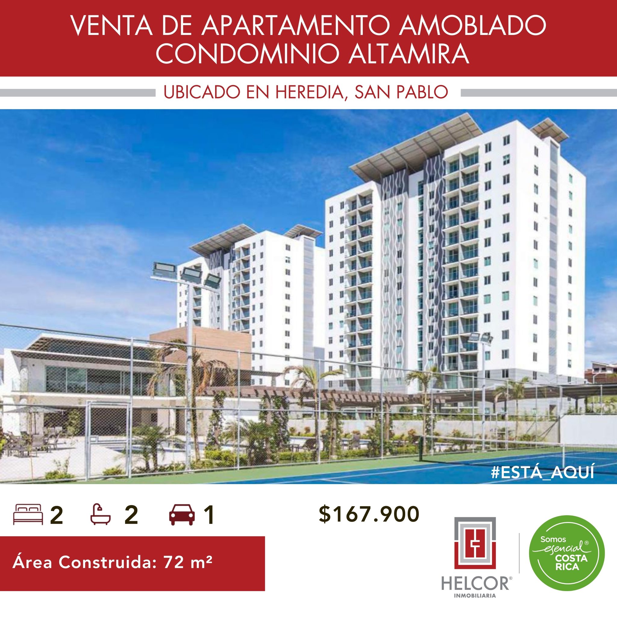 VENTA DE APARTAMENTO AMOBLADO, HEREDIA, SAN PABLO CONDOMINIO ALTAMIRA