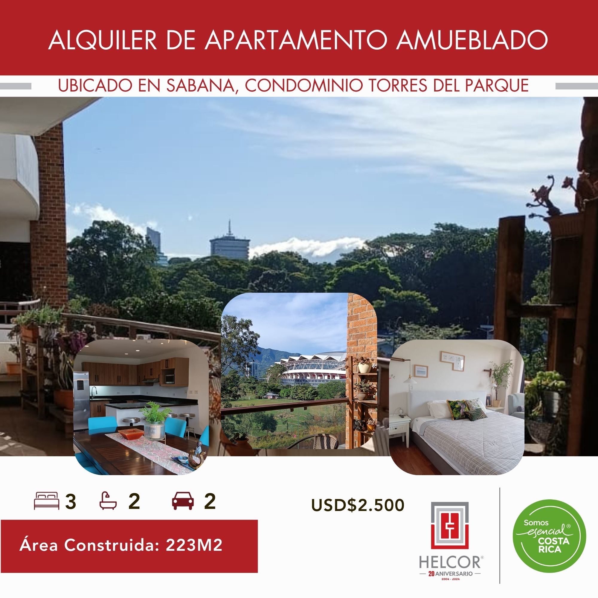 ALQUILER DE APARTAMENTO AMUEBLADO EN LA SABANA, CONDOMINIO TORRES DEL PARQUE